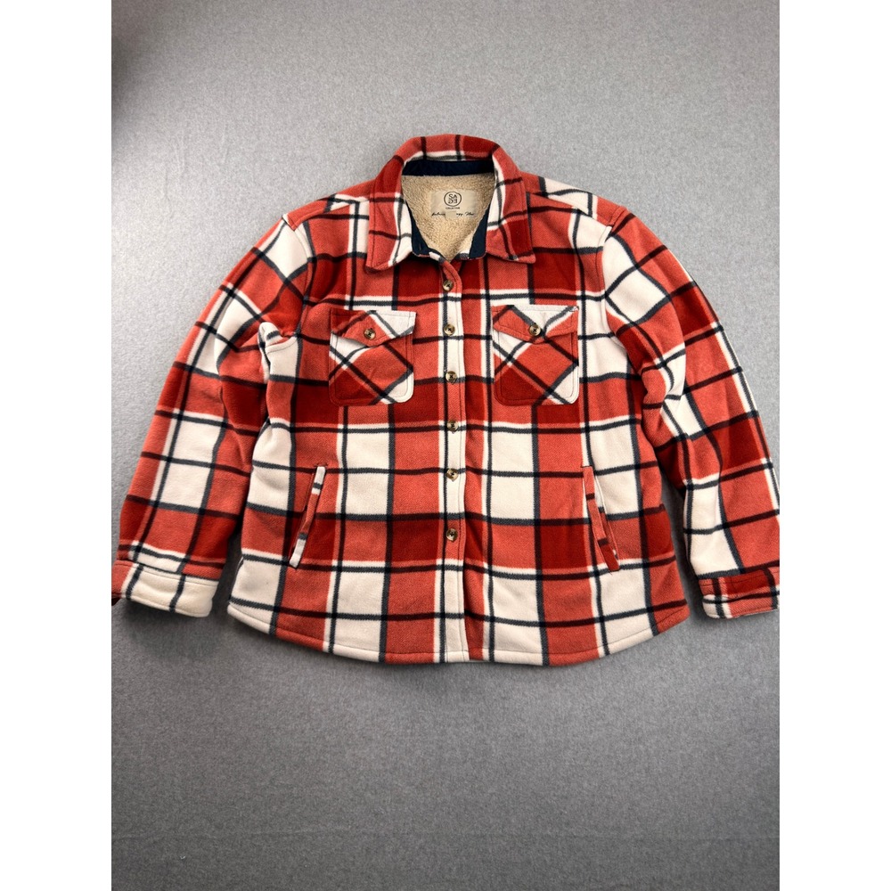 Sage Collective Red Plaid Fleece Sherpa Lined Shirt Jacket Womens Large 1535379